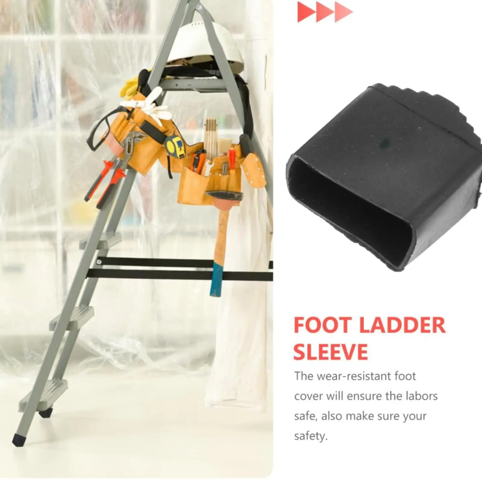 4個入りはしご足カバー、ステップラダーアクセサリー、床保護、取り付け簡単、家庭用フットキャップ、滑り止めフットマット、ブラック