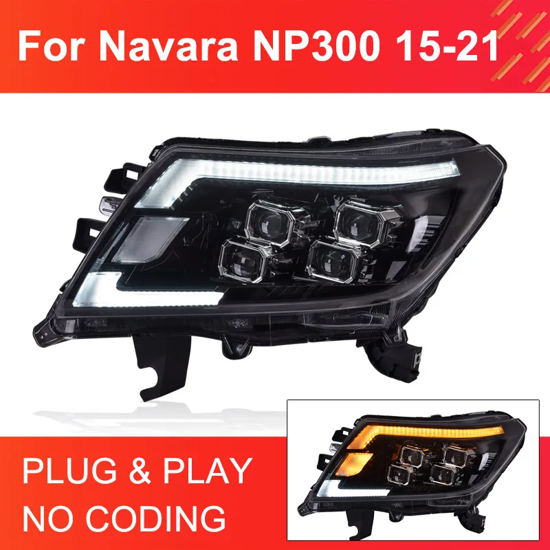 

1 Pair LED Headlight Assembly for NAVARA NP300 2015-2021 Headlights Plug and Play with LED DRL Dynamic Turning Front Headlights