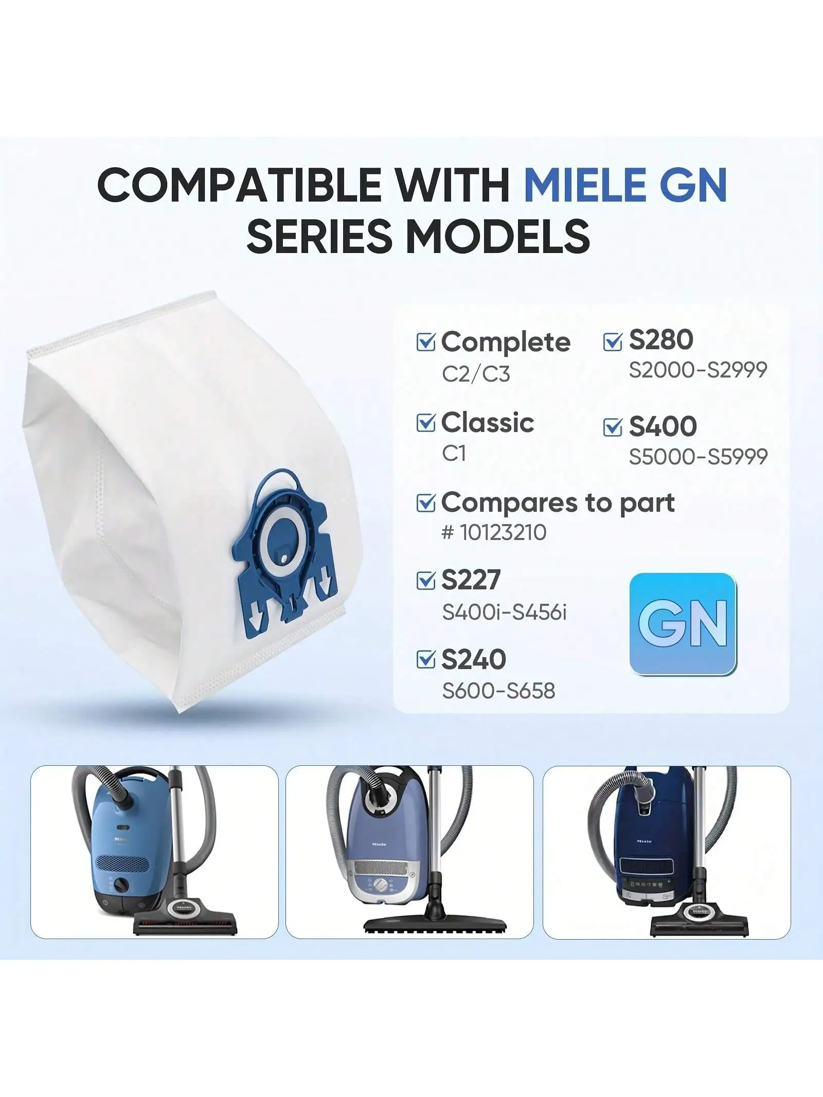 10 عبوات من استبدال أكياس الغبار ثلاثية الأبعاد تنطبق على المكانس الكهربائية Mie--le GN، Mie--le Classic C2، C3، S2، S5، S8، S400