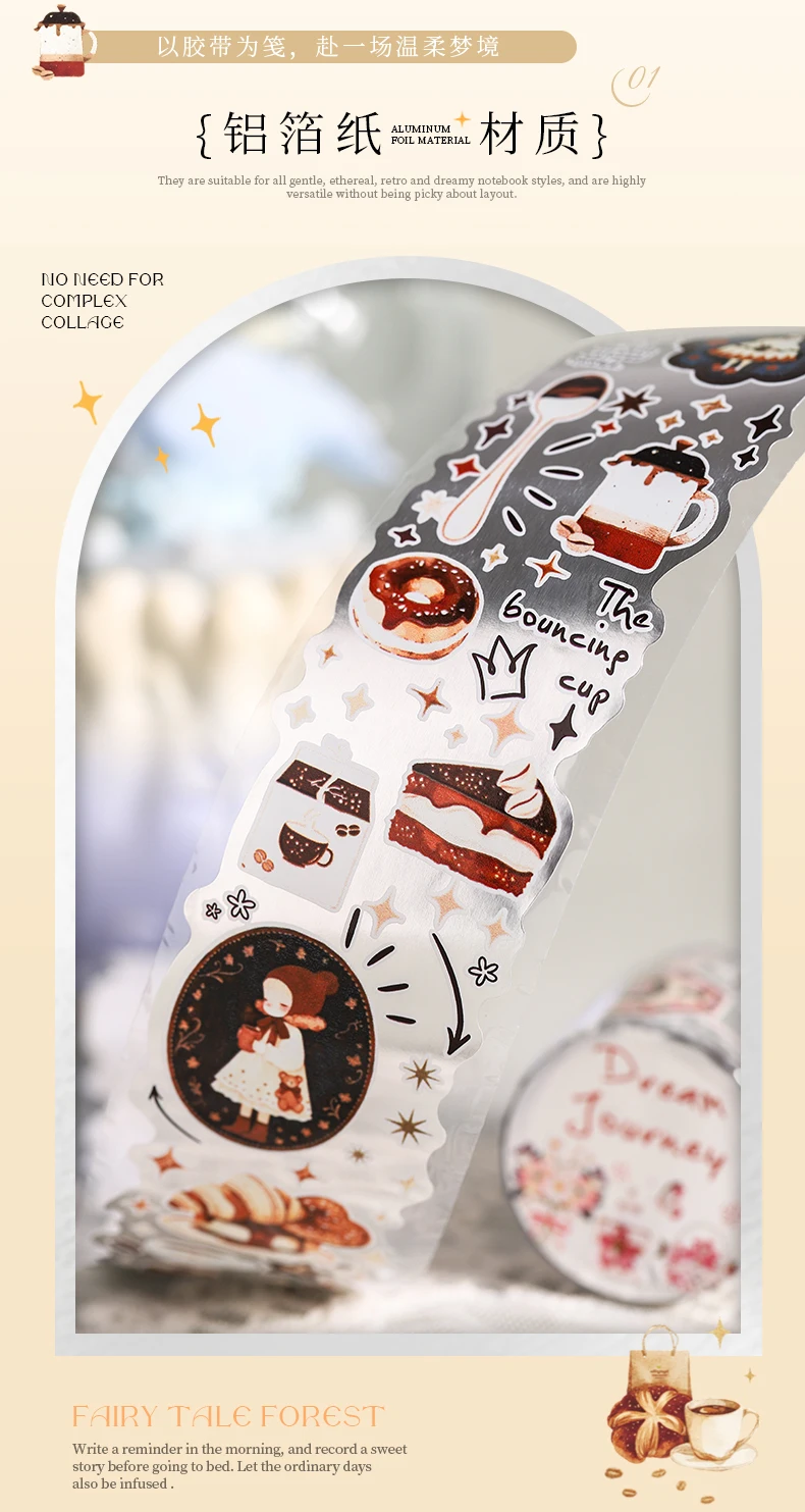 Journal GO 4,5cmx2m Dream Wandering Notes Tape Sticker Niedliche Mädchenfigur Märchen Masking Tape für Scrapbook Collage Journal – Detail 6
