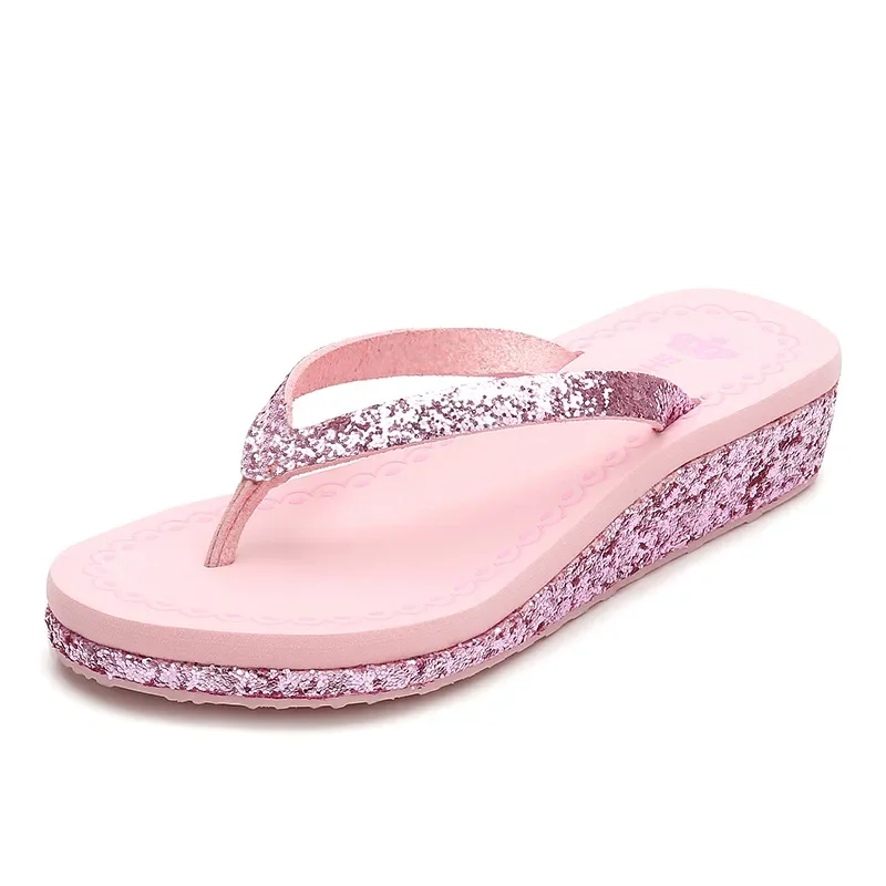 BEYARNE2019 Rhinestone Sandals Beach Flip Flops Summer Wedge Diamante Shoes Slip On Slides Shoes Women Zapatos De MujerE693