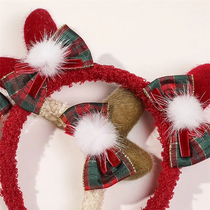 Рождественская повязка на голову с рогами, повязка для волос для косплея с бантами, праздничный обруч для волос для праздничного костюма, реквизит для фотосессии, аксессуары для волос