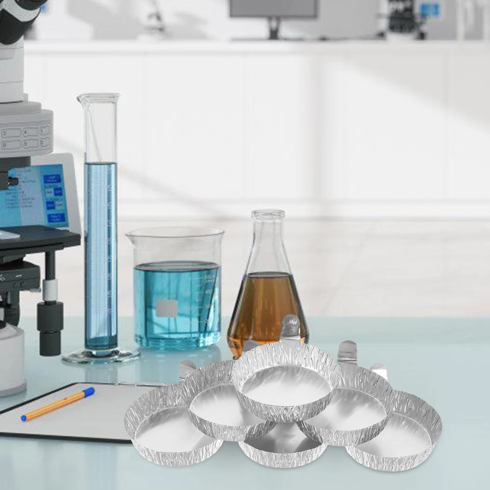 

100Pcs Weighing Dishes Aluminum Foil Sample Weighing Trays Laboratory Balance Plates Handle Design Stackable Tray Storage