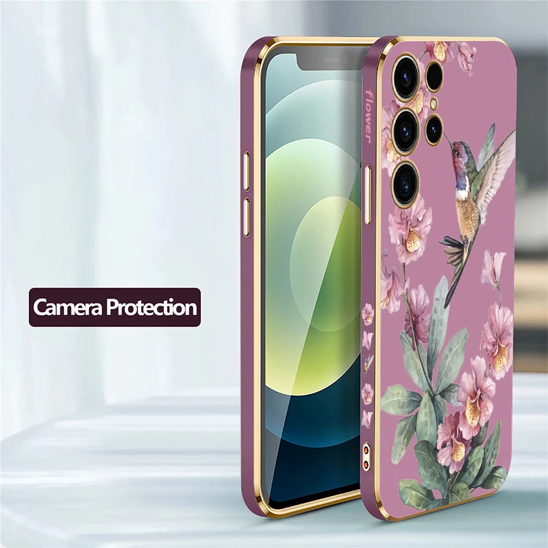 Handyhülle für Samsung Galaxy S24 S21 FE S25 Ultra S25 Plus 5G S23 FE S24 S22 Plus Flower Bird Plating Schutzhülle