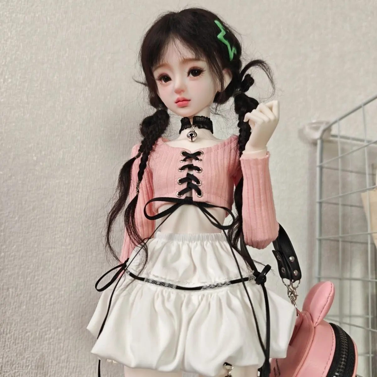 1-4サイズの女の子用bjdドールの服セット、アクセサリー付き。かわいいレースアップトップ、パフスリップスカート、花柄スカートセット。ドールのドレスアップに。
