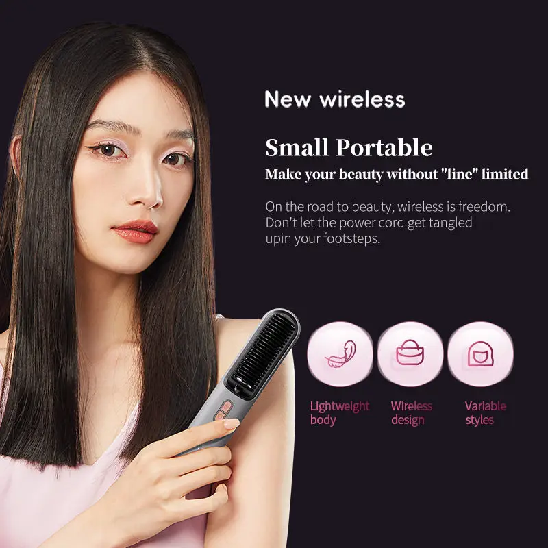 New Launch Mini Cordless Ionic Hair Straightener Brush Rechargeable 2500mAh*2 Wireless Hair Straightener Comb