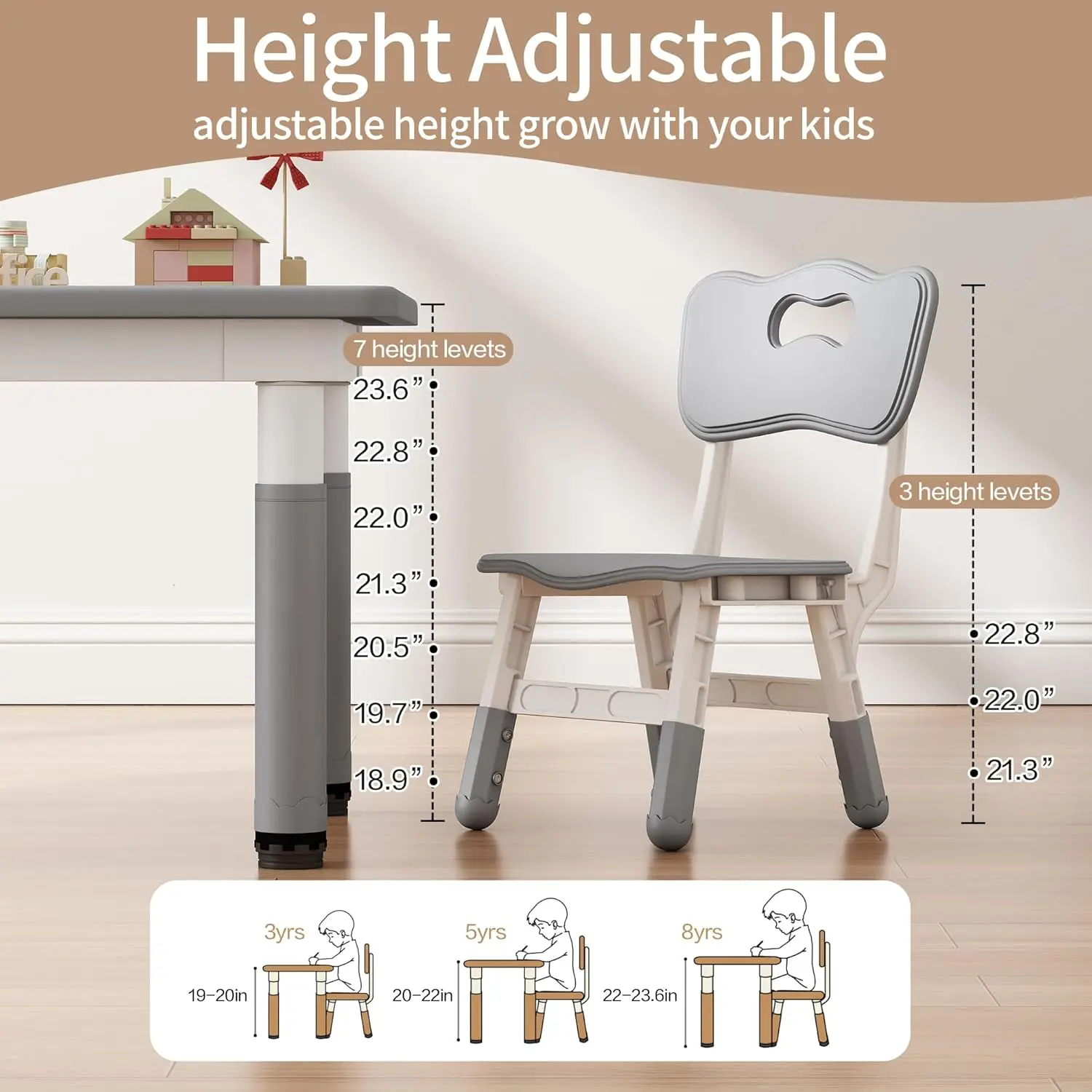 Ensemble table et chaise pour enfants, ensemble table et chaises pour tout-petits réglables en hauteur pour les 2 à 10 ans, 31,5''L x 23,6''W Table Graffiti avec 4