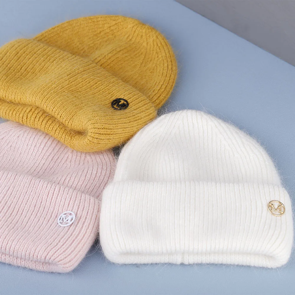 2022 NEW Rabbit Fur Skullies Cashmere unisex Winter Hat for Woman With M Logo Autumn Beanies Warm hat for gift free shipping