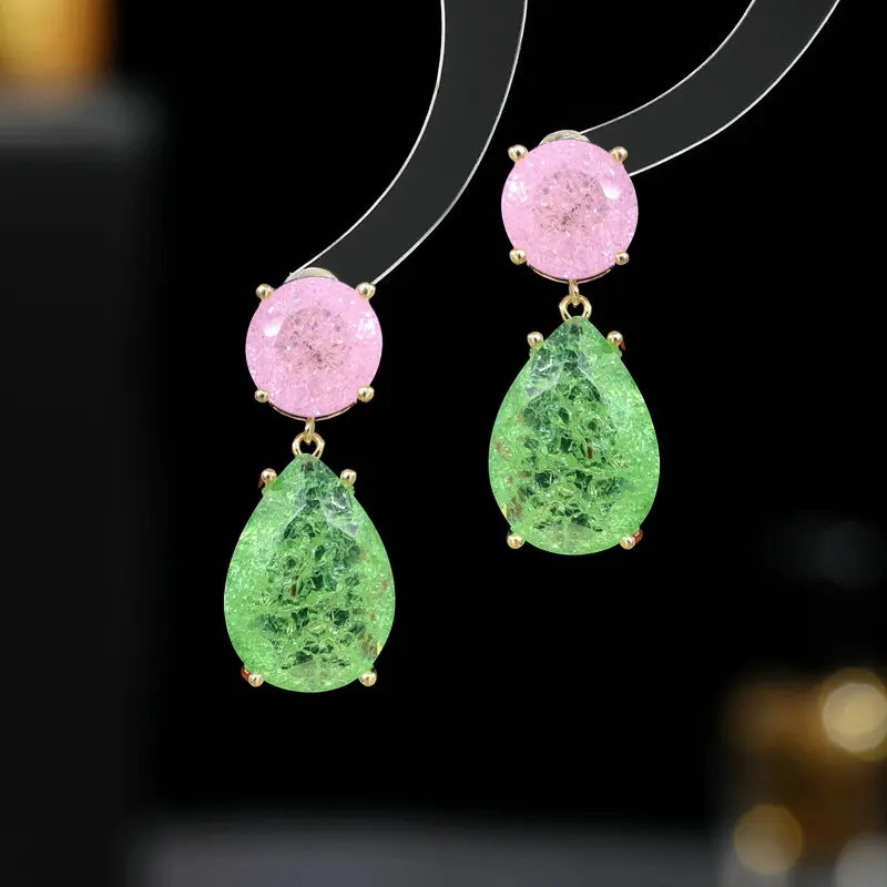 

Korean Version New Color Block Earrings for Women Sweet Temperament Simple S925 Silver Needle Ice Crack Zircon Water Drop