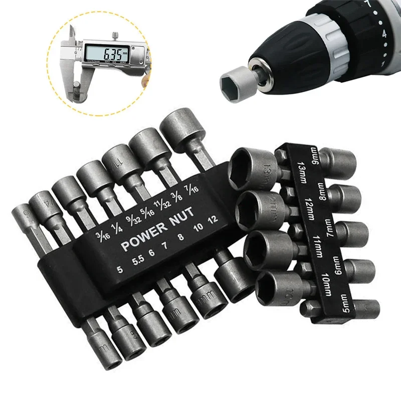 9/14pcs Power Nut Driver Drill Bit Set Tool 1/4” Hex Nut Socket Adapter Repairing Tool Kit for Electric Screwdriver Hand Drill