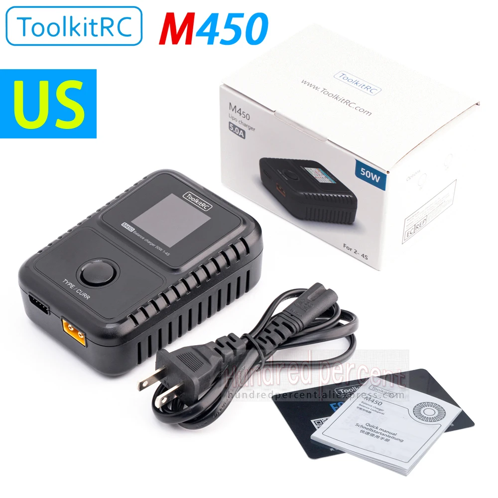 ToolkitRC M450 Smart Lipo Batterijlader Ontlader AC 50W 2-4S Geschikt Voor Afstandsbediening Auto vliegtuigen Speelgoed Onderdelen FPV Model 2S 3S 4S Afstandsbediening Speelgoed Model Auto Boot