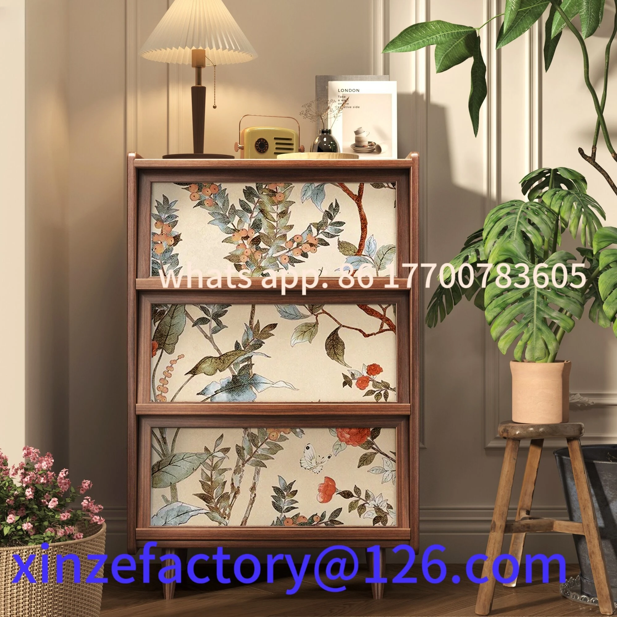 

Customizable chest cabinet solid wood bedroom porch cabinet living room walnut storage wall side cabinet