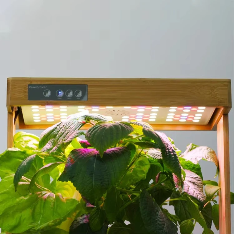 Smart Garden Hydroponic Growing System Modern Design LED Grow Light with 3 Lighting Modes Natural Bamboo for Home Use
