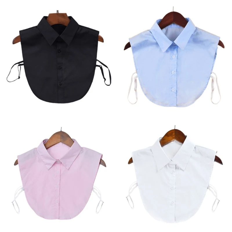 

50JB Women Fake Collar Adjustable Soft Cotton Half Shirts False Collar Solid Color Detachable Faux Collar Choker Tie Collar