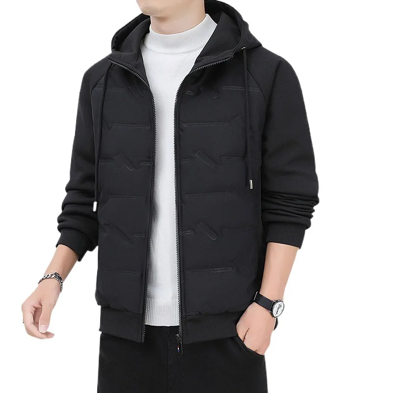 Męska kurtka puchowa na jesień i zimę 2025, patchworkowa, jednolita, zapinana na zamek, z kapturem, wiatroodporna, ciepła, z długim rękawem, odzież wierzchnia.