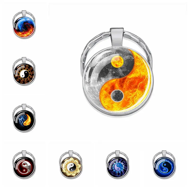 New Popular Yin Yang Keychain Dragon Tiger Yin Yang Keychain Art Painting Yin Yang Keychain Dragon Phoenix Yin Yang Keychain Car