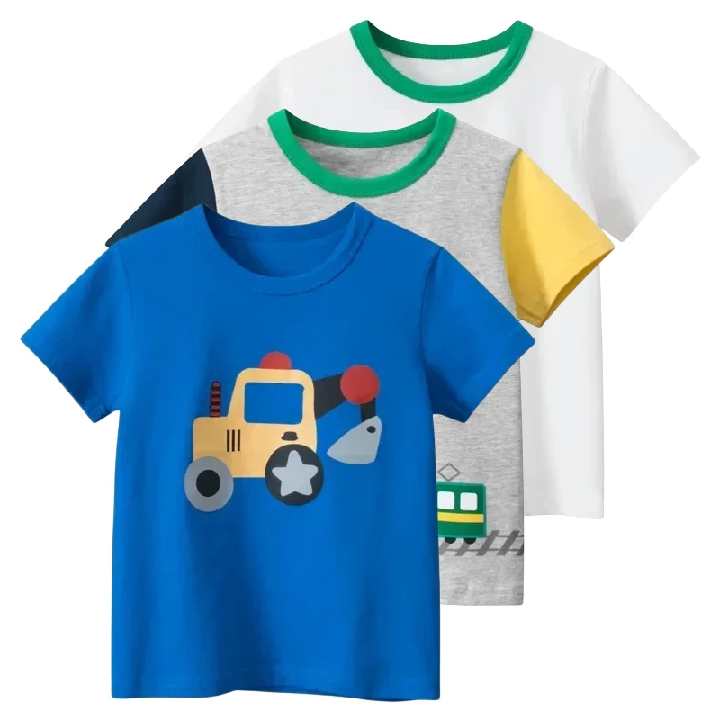 

2024 Summer Cartoon Tees Shirt Boys Excavator Tops Children's Clothing Kids Short Sleeve Cotton T-shirt Dropshipping