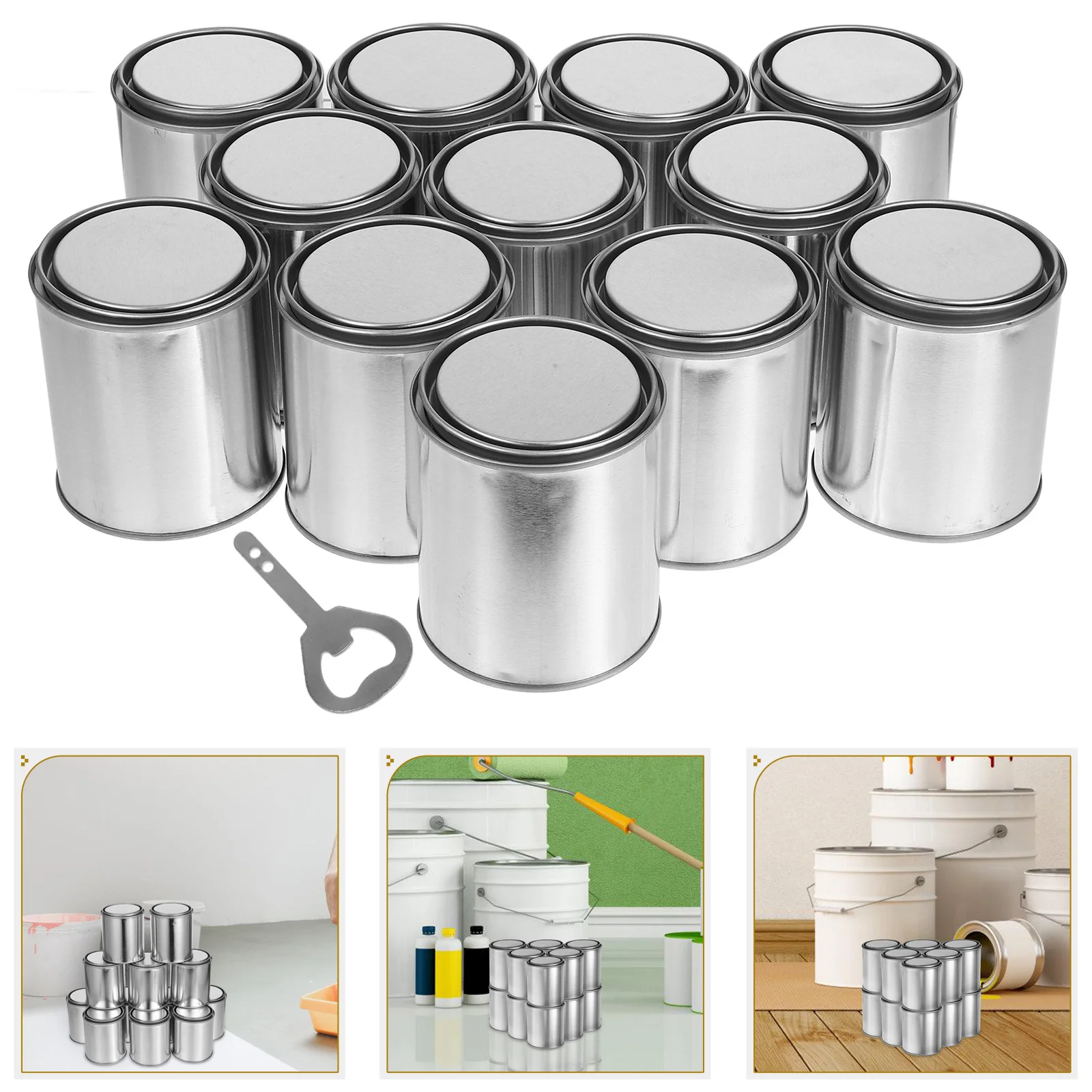 

1Set Unlined Metal Paint Cans with Lids Large Capacity Paint Buckets Storage Containers Opener for Leftover and Sealants
