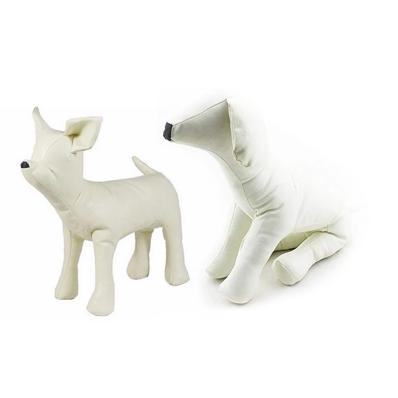 2Pcs Leather Dog Mannequins Standing Position Dog Models Toys Pet Animal Shop Display Mannequin - White S & L