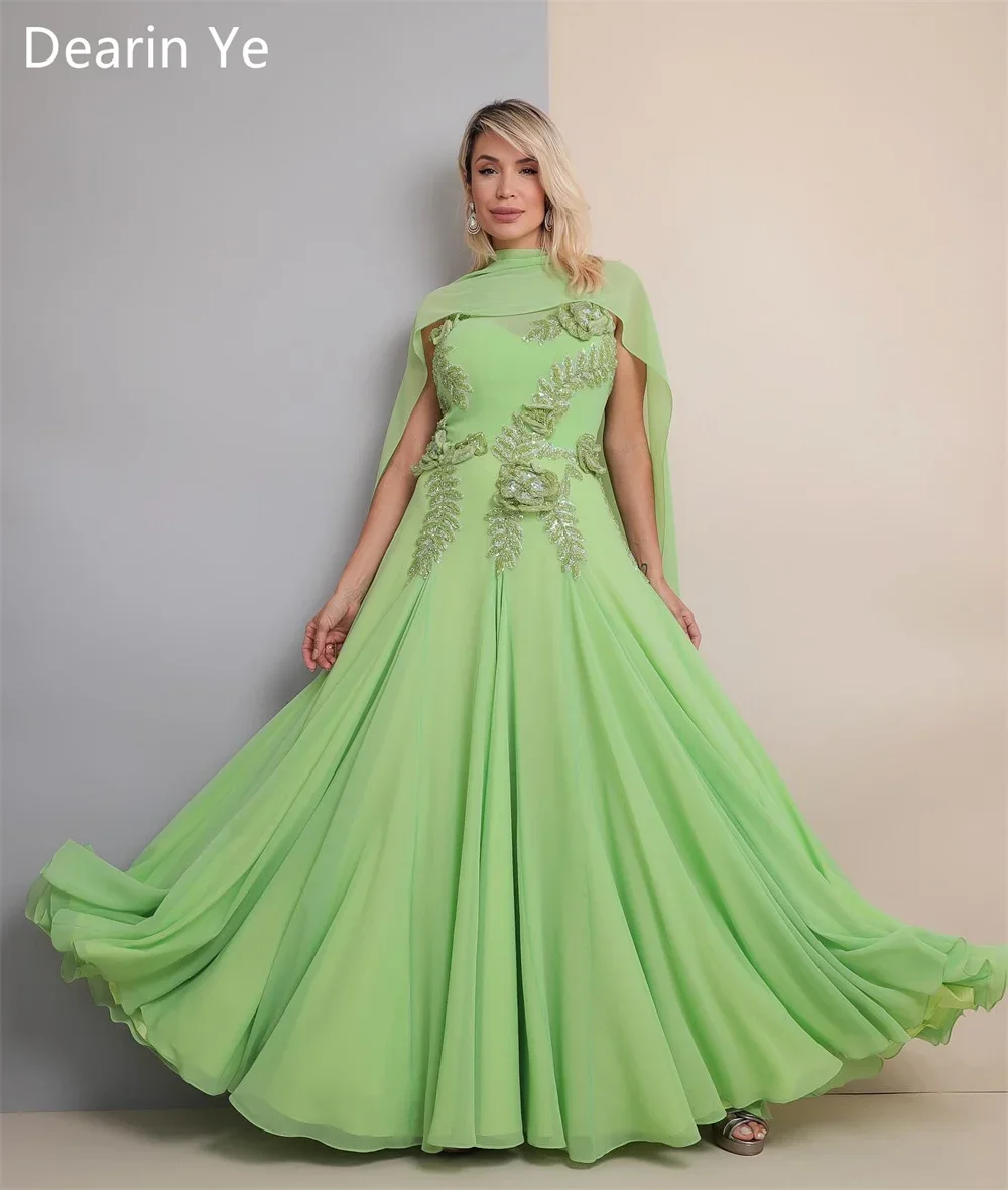 Vestido Formal personalizado para graduación, joya Dearin, corte en A, largo hasta el suelo, estola plegable, vestidos para ocasiones a medida, vestido de noche de Arabia Saudita