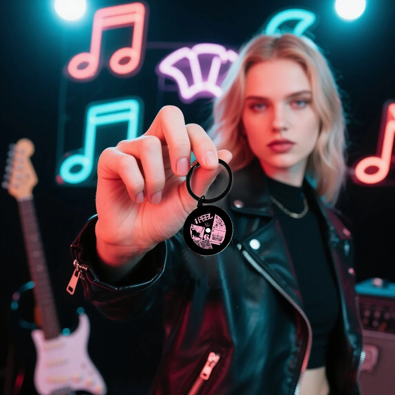 

Kkjoy Custom Album Photo Vinyl Record Keychain Personalized Spotify Music Code Keyring Bag Accessories Kpop Hip Hop Fans Gift
