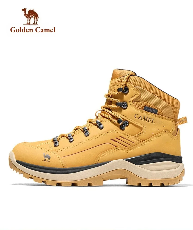 GOLDEN CAMEL Hiking Boots Leather Water-repellent High-Top Casual Shoes Men Women Velvet Warm Thick-Soled Height-Enhanced Hiking