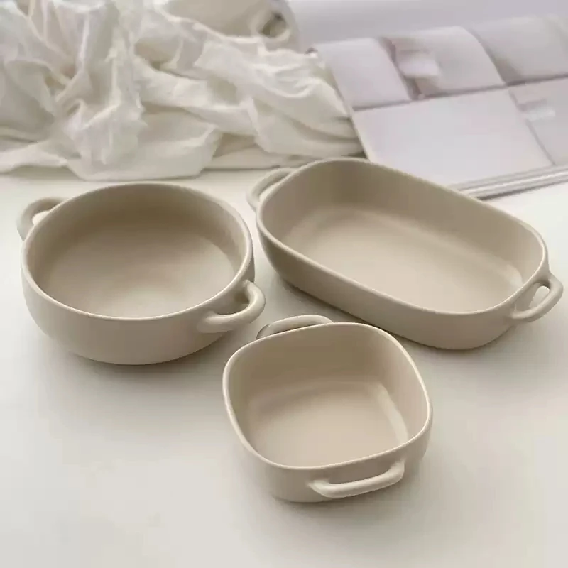 

Oven Safe Double Handle Ceramic Baking Bowl Multipurpose Kitchen Bakeware For Salad Pasta Breakfast