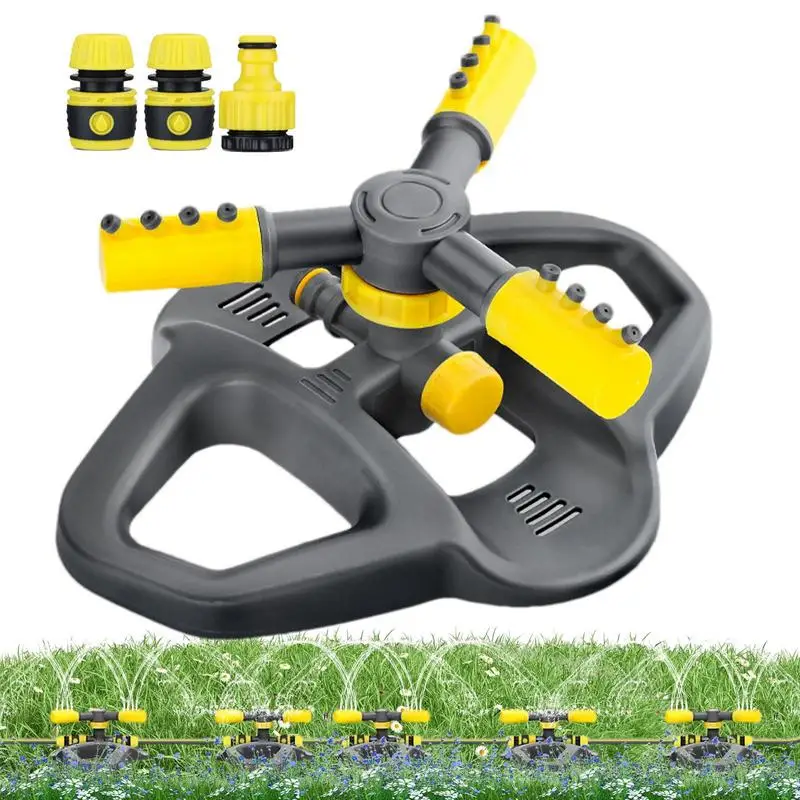 Rotating Garden Sprinkler Lawn Watering Irrigation Garden Sprinklers 3 Arms & 4 Nozzles Large Area Coverage Watering Device