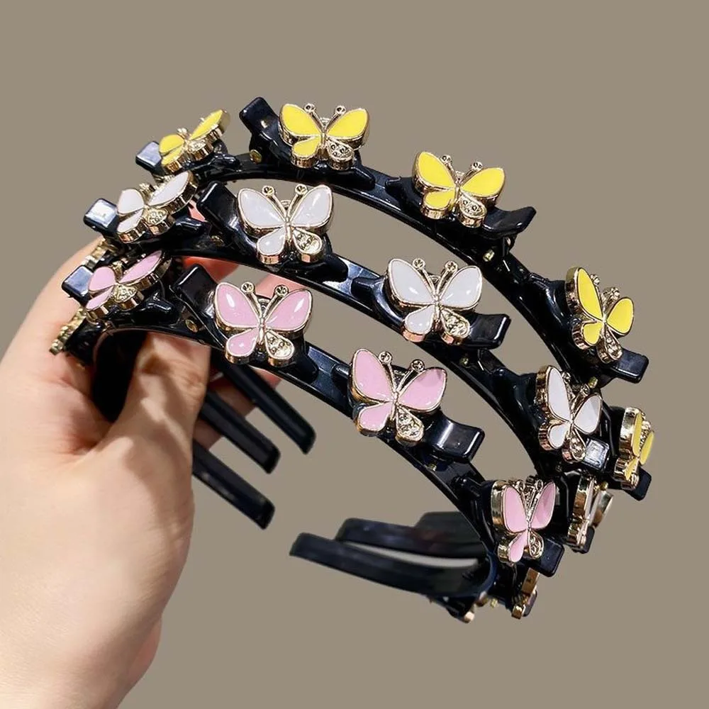 

Twinkle Elegant Hair Bands with Clips Shiny Sweet Rhinestone Bangs Clip Headband Plastic Headwear Hairband Gifts