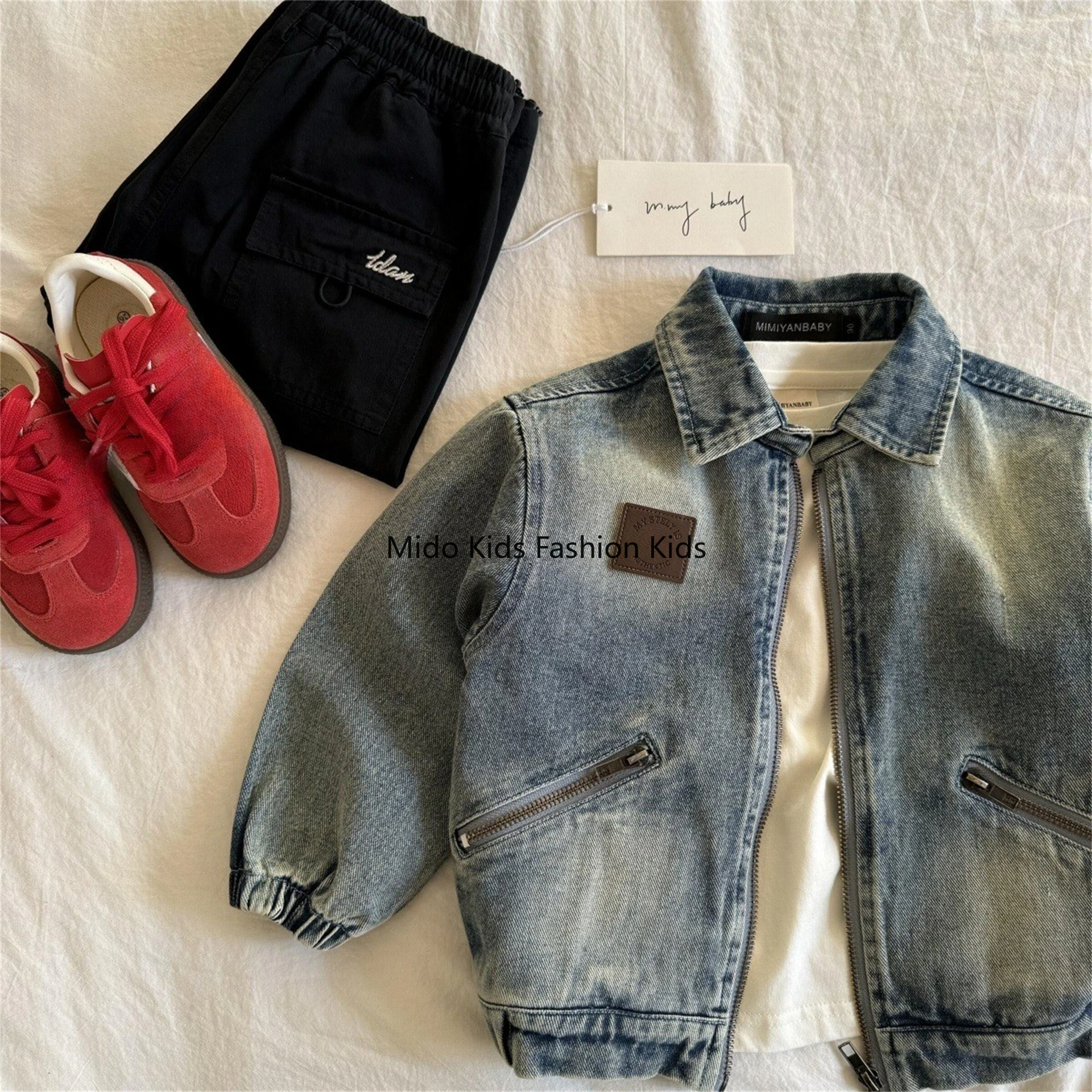Children's Denim Jacket Spring/Autumn Boys' Girls' Japanese-Style Denim Jacket Small  Medium Sizes Baby's Stylish Collared Top