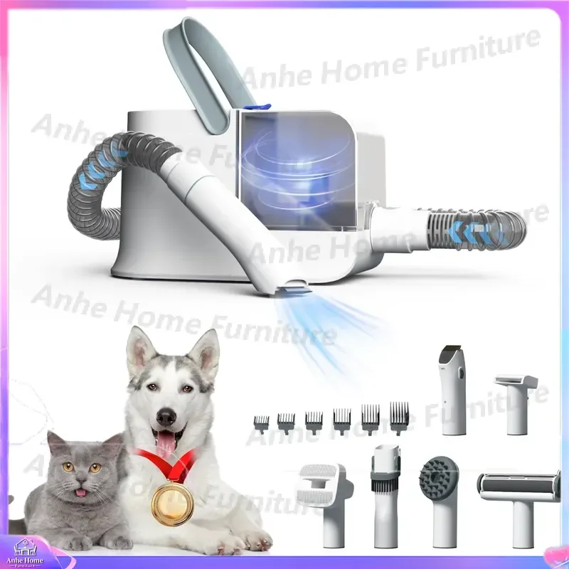 Pet Grooming Vacuum Cleaner Kit Dog Cat Hair Clipper Trimmer Shaver Suction Comb Brush Tool Low Noise Shedding Removal
