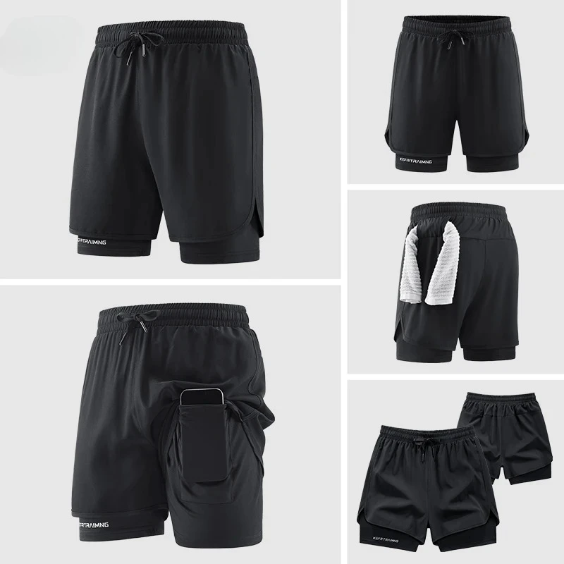 

Men's Running Shorts Summer Quick Dry Short Joggers Trousers Male Ice Silk Gym Fitness Jogging Outdoor 2 in 1 Sport Shorts Men
