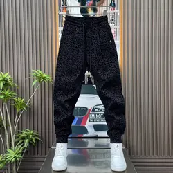 Autumn Men's New Leopard Print Pants American Style Trendy High Street Sweatpants Loose Oversized Elastic Waisted Pants 2024