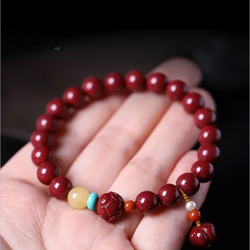 

Genuine Natural Red Agate Purple Goldstone Bracelet Pumpkin Flower Charm Polyresin Male Female Gift