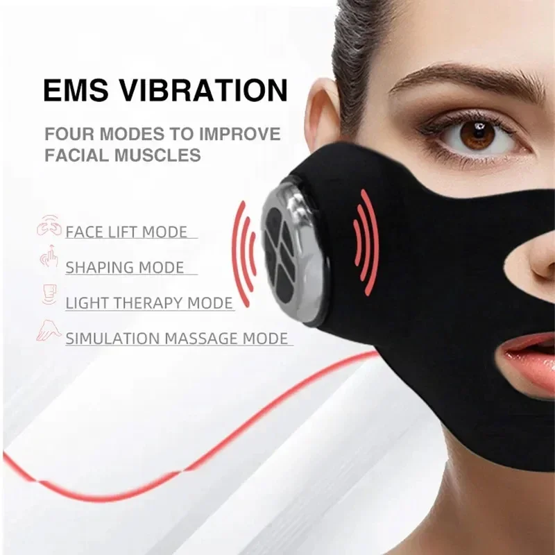 V-shaped EMS Microcurrent Vibration Electric Facial Mask Chin Lifting Tighten Anti Wrinkle Skin Care Face Massage Instrument