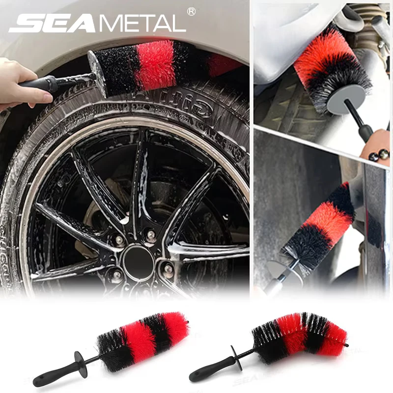 SEAMETAL Car Wheel Hub Cleaning Brush Long Handle Flexible Wheel Rim Tire Washing Brush Car Detailing Soft Bristle Clean Brushes