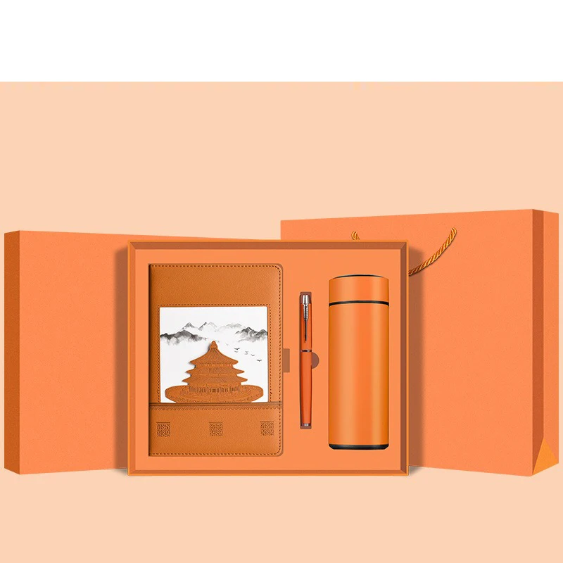 2025customized.Soft PU Leather Style Notebook Box Business Meeting Record Exhibitions Souvenir with Custom Set