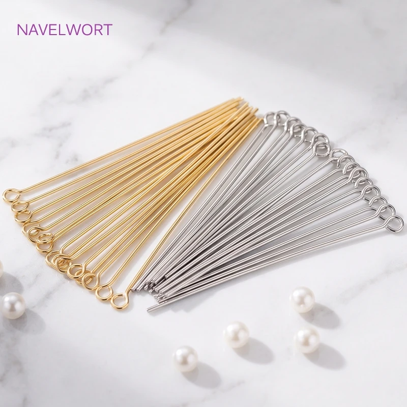 20-50mm 14K Gold Plated Ball Pins/Eye Pins/Flat Head Pins For Jewelry Making,Brass Metal Wire Pins,DIY Jewelry Pins Supplies