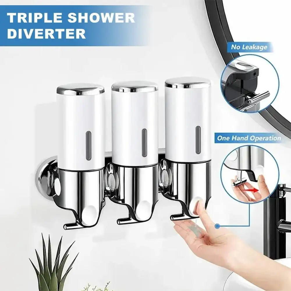 

Three-Head Wall-Mounted Dispenser Manual Press Shampoo Shower Gel Bathroom Liquid Soap Storage Box