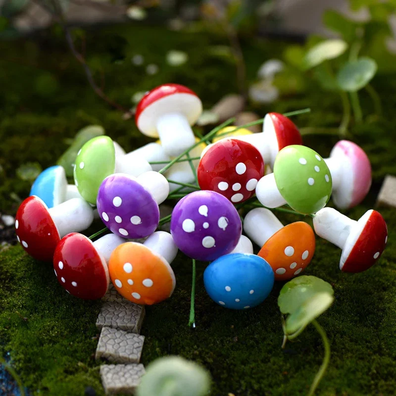 50Pc Mini Red Coloful Mushroom Garden Dotted Small Potted DIY Toy House Landscape Bonsai Plant Garden Decoration Ornament