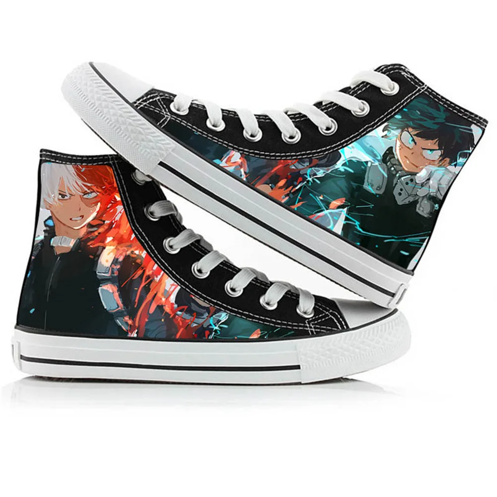 Fashion Shoes Boku No My Hero Academia Midoriya Izuku Deku Bakugou Katsuki Todoroki Shoto Cosplay Printed High Top Canvas Shoes