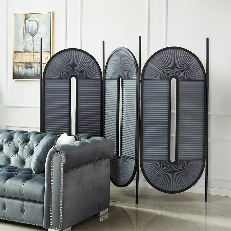 Light luxury pleated cloth screen partition modern simple living room fan folding metal mobile entrance decoration