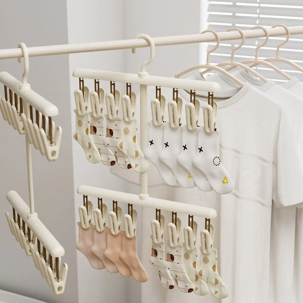 

Portable Socks Drying Rack Detachable 16 Clips Rotatable Hook Hanger Space-saving Windproof Clothes Drying Rack with Clips