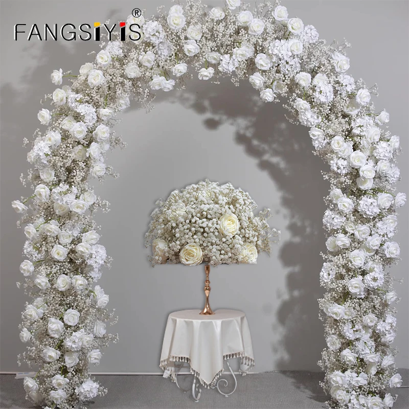 

Babysbreath Wedding Table Centerpiece Ball Gypsophila White Rose 5D Fabric Flower Row Party Arch Floral Arrangement Event Props