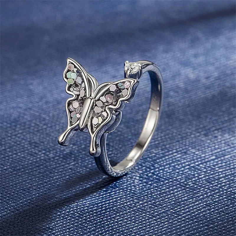 Anti Stress Rotating Knuckle Rings For Women Mini Insect Butterfly Bee Crystal Anxiety Relife Spinning Ring Bague Femme