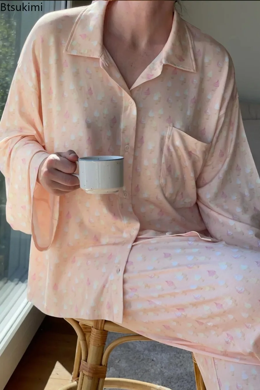 2025 Women's Casual Flower Print Pajama Set Long Sleeve Button Shirt with Pocket and Loose Wide Leg Pants Pajama Sets Sleepwear - Image 5
