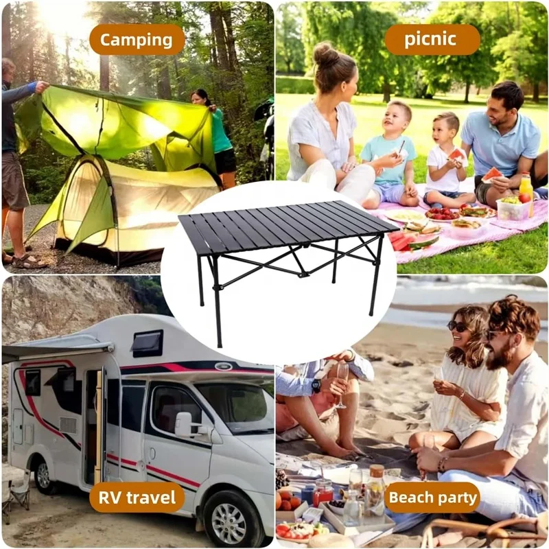 Folding Modern Grey Metal Camping Beach Table Portable Bag High-end Indoor/Outdoor Use for Picnic Backyard Parties Barbecue