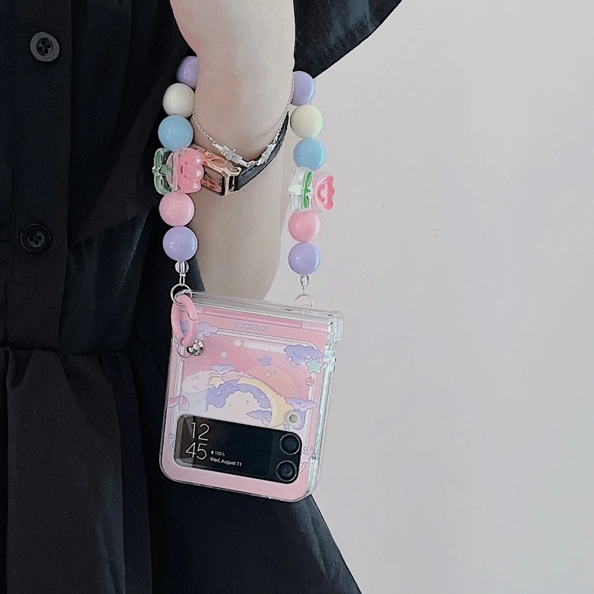 حزام جراب لطيف لسامسونج ، جرابات هاتف لـ Galaxy Z Flip ، غطاء سلسلة يد ، على الطراز الكوري ، 5 ، 4 ، 3 ، 6