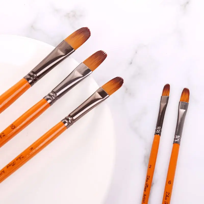 5 Stuks Olieverf Penselen #2/#6/#8/#10/#12 Borstelpunt voor Acryl Aquarel Olie