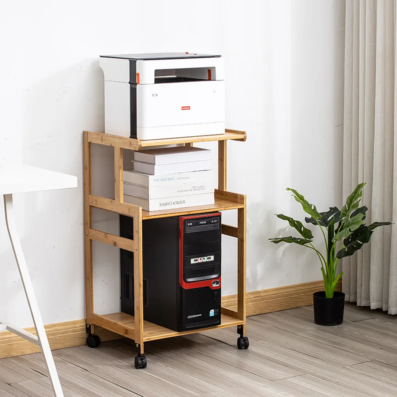 Nordic style bamboo multifunctional storage rack, printer rack, drawer storage rack, filing cabinet, computer host rack